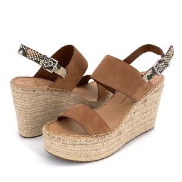 DOLCE VITA SUEDE SPIRO BROWN WEDGE HEEL PLATFORM SLINGBACK SANDALS NIB SZ 9.5 - Picture 1 of 5